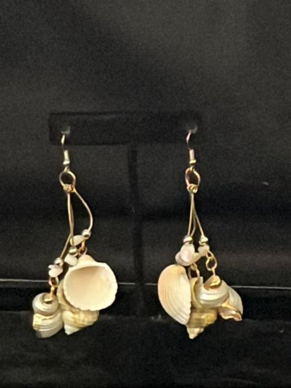3 Strand Gold Tone Wire with Shells and Chip Earrings